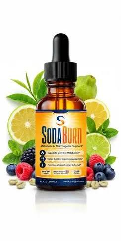 Soda Burn Drops bottle with fresh fruits